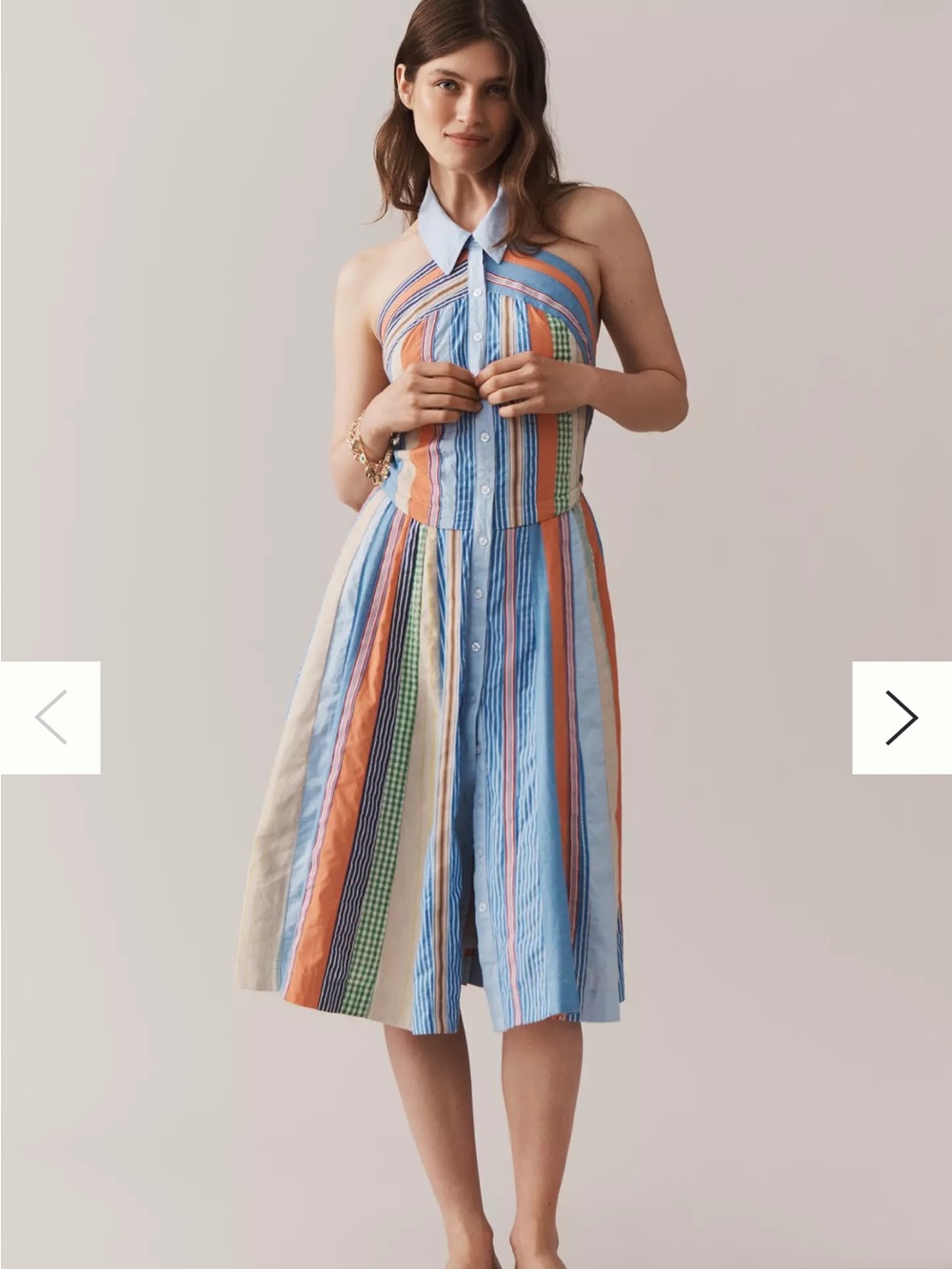 Anthropologie One-Shoulder Striped Midi Dress in Blue, Orange, Green and Cream